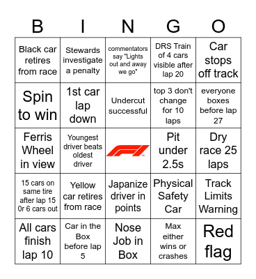 Japan GP 2023 Bingo Card