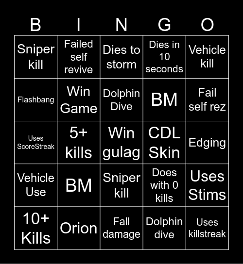 Warzone 2.0 bingo (Credits to: Big Puffer) Bingo Card