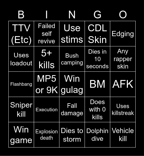 Warzone 2.0 bingo (Credits to: Big Puffer) Bingo Card