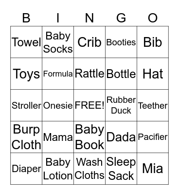 Charlotte's Baby Shower!  Bingo Card