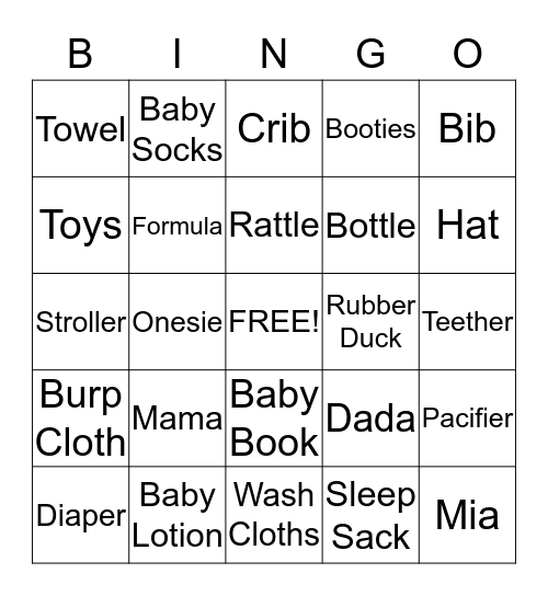Charlotte's Baby Shower!  Bingo Card
