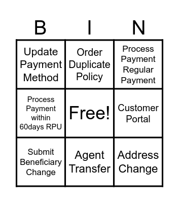 Call Type Bingo Card