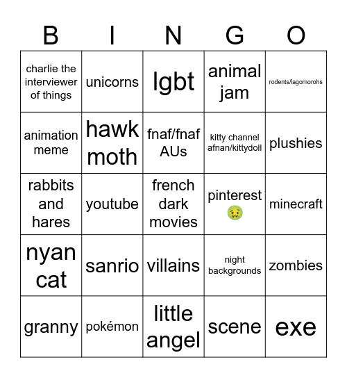 My childhood phases Bingo Card