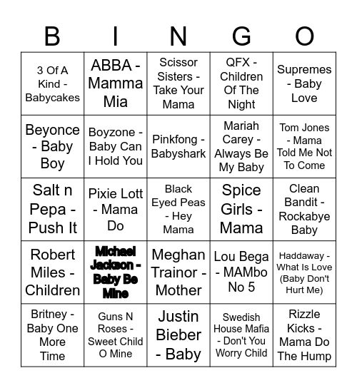 Baby Bingo - Guess The Intro Bingo Card