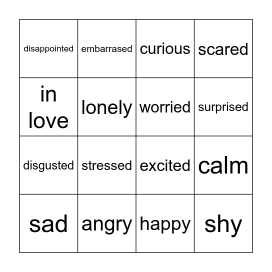 CA 7 Emotions Bingo Card