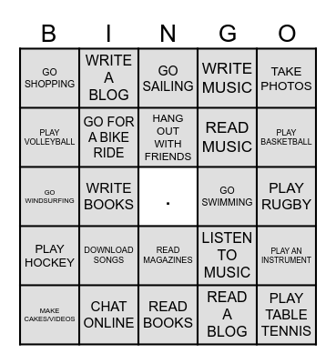 Free time and hobbies Bingo Card