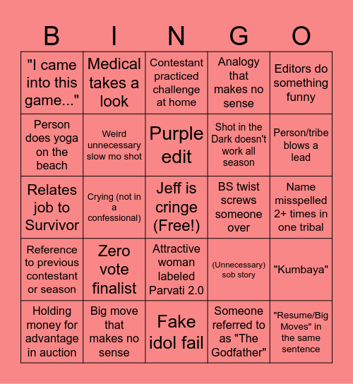 Survivor 45 Bingo Card