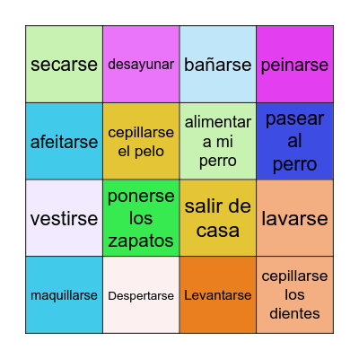 Verbos de Rutinas Bingo Card