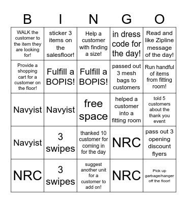OLD NAVY BINGO! Bingo Card
