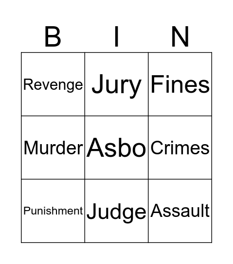 Crime Bingo Card