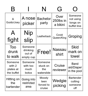 Cruise Bingo Card