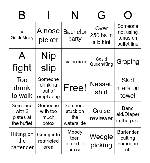 Cruise Bingo Card