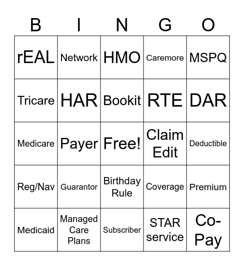 Revenue Cycle Bingo Card
