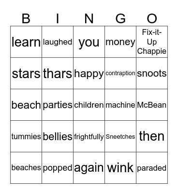 The Sneetches Bingo Card