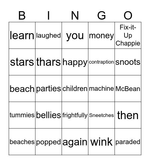 The Sneetches Bingo Card