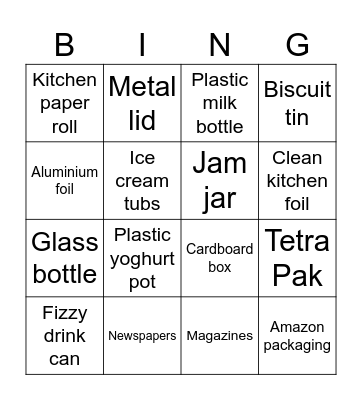 What can we recycle? Bingo Card
