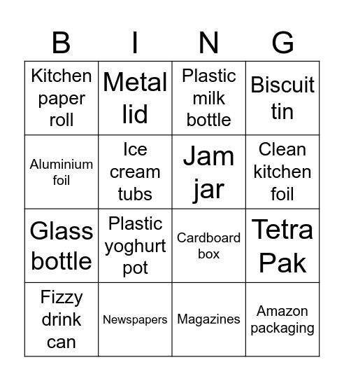 What can we recycle? Bingo Card