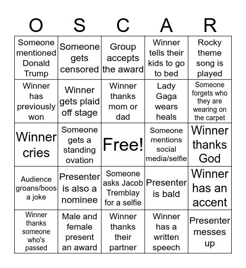 Oscars 2016! Bingo Card