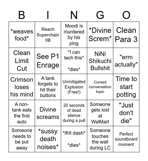 ;-; Bingo Card