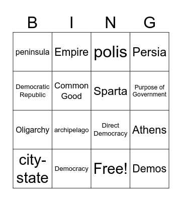 7.1 Ancient Greece Bingo Card