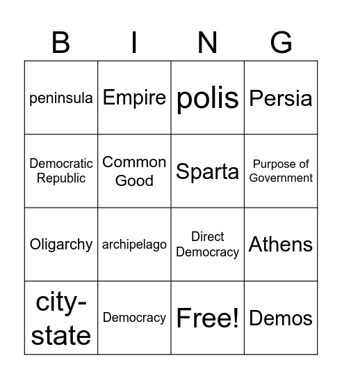 7.1 Ancient Greece Bingo Card