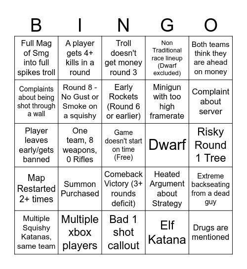 Low Elo Bingo Card