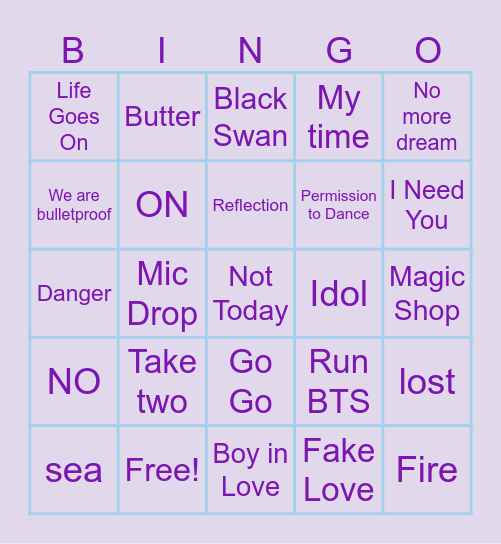 BTS Bingo Card