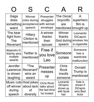 Everyone wants Leo to win!!! Bingo Card