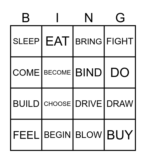 Irregular verbs (1st Trimester) ABP Bingo Card