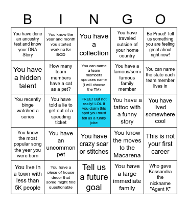 BOD BINGO Card