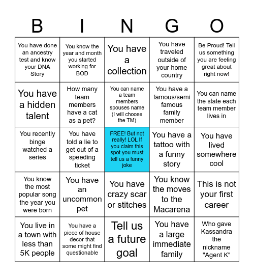 BOD BINGO Card