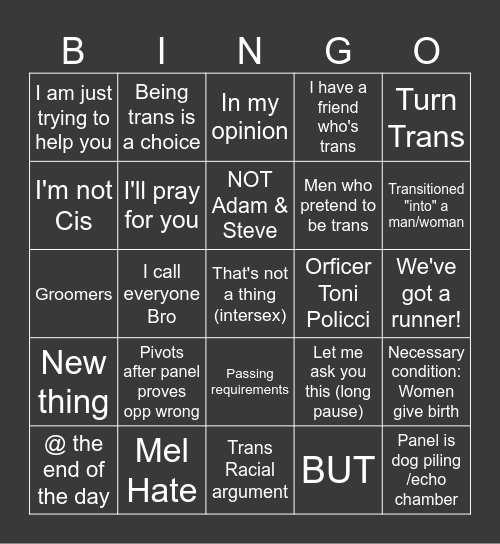 Bigot Bingo Card