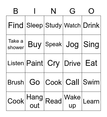 Bingo verbs Bingo Card