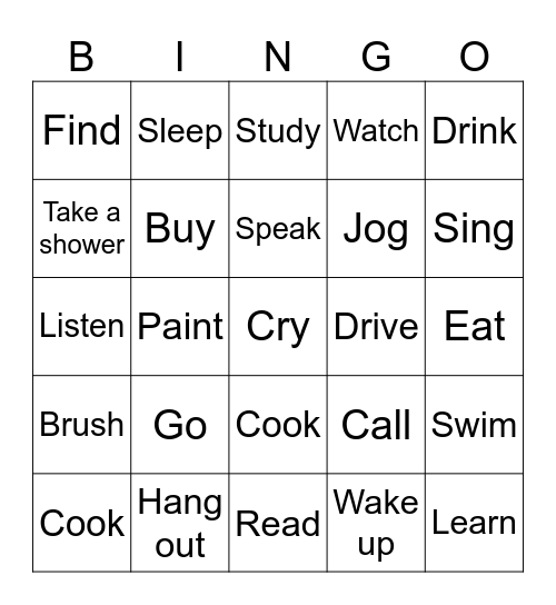 Bingo verbs Bingo Card