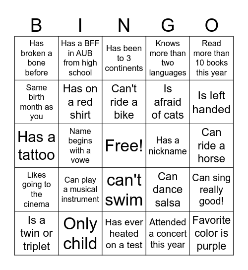 BINGO! Find a Friend Bingo Card