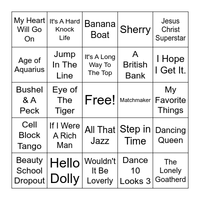 Showtunes & Soundtracks Bingo Card