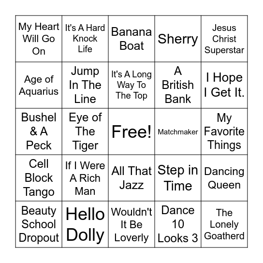 Showtunes & Soundtracks Bingo Card