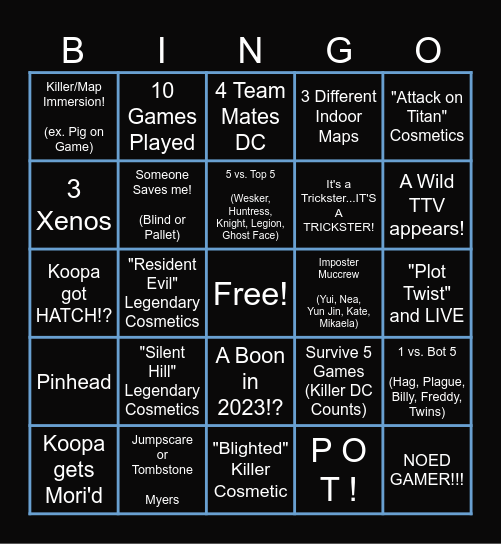 Koopa's Plot Twistin' DBD Bingo Thingy! Bingo Card