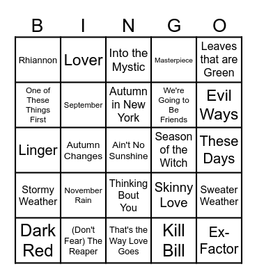 Fall Chillin Bingo Card