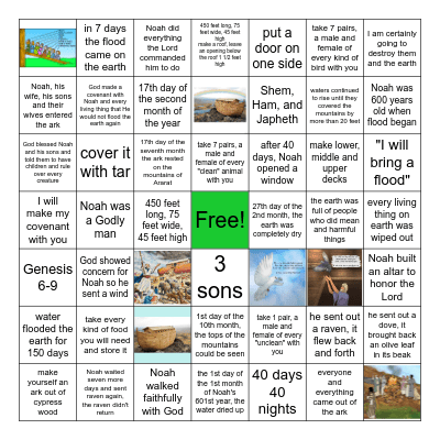 Genesis 6-9 Noahs Ark Bingo Card
