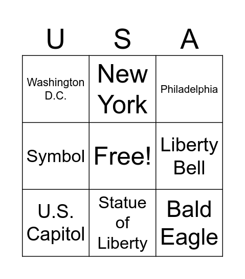 U.S. Symbols Bingo Card