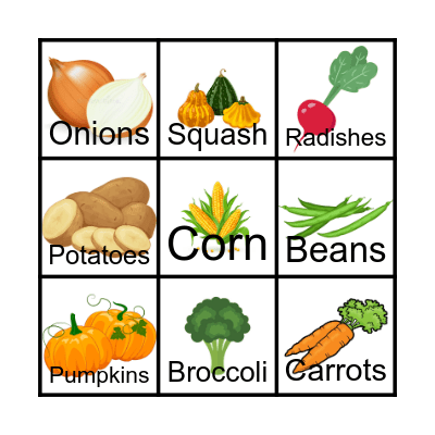 Harvest Veggies Bingo Card