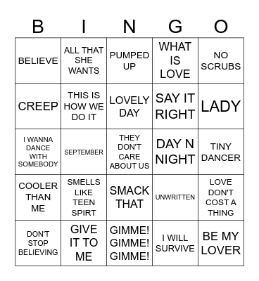 OLDER SONGS REIMAGINED Bingo Card