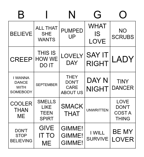 OLDER SONGS REIMAGINED Bingo Card