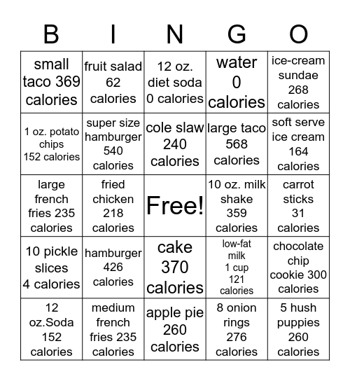 Fast-Food Bingo Card