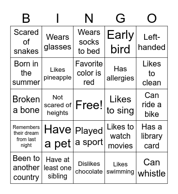 Get to Know You Bingo! Bingo Card