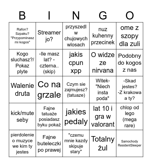 Ometv Bingo Card