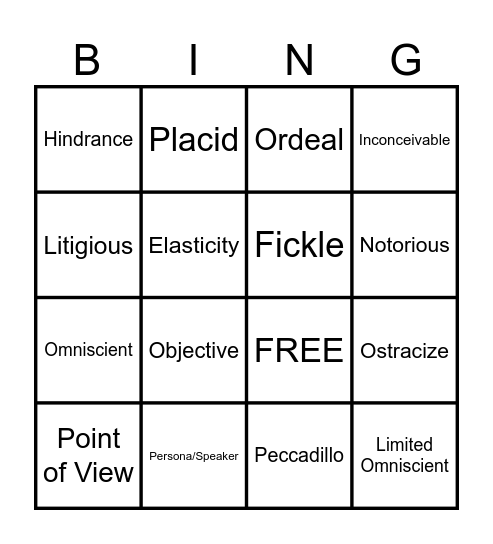 Vocab #6 Bingo Card