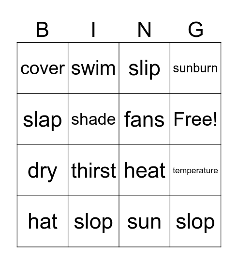 Sun Safety Bingo Card