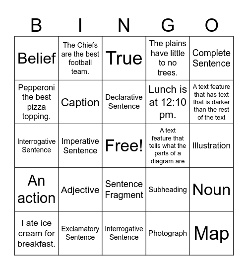 ELA Review Bingo Card